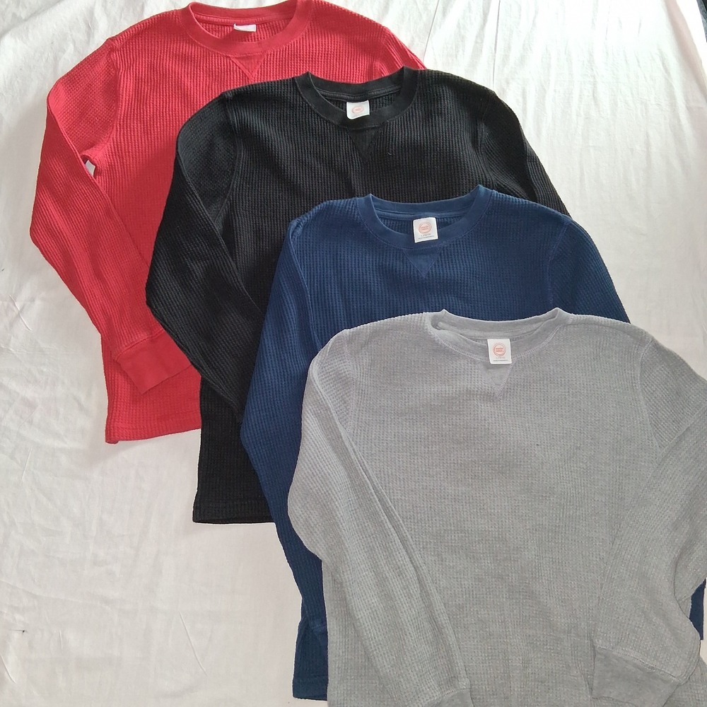 Wonder Nation Kids Long Sleeve Thermal Top 4 Pack Red Black Blue Gray L 10‎ 12